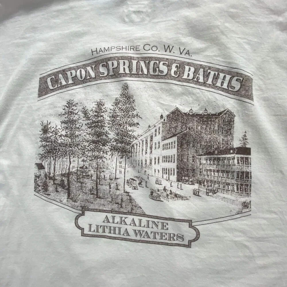 Hanes Beefy-T Mens XL Off White Capon Springs West Virginia Graphic T-Shirt